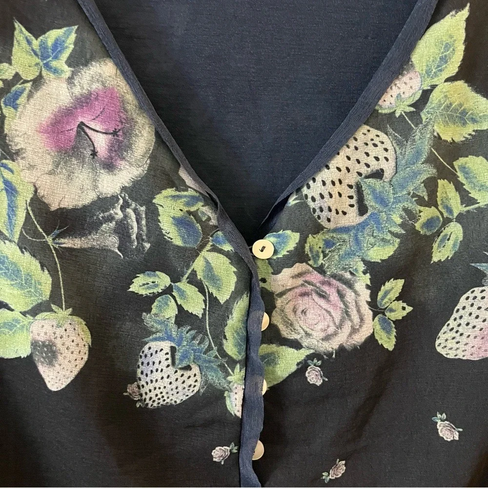 Free People Home Grown Mesh‎ Cardi Navy Blue Combo Floral Button down Small NWOT